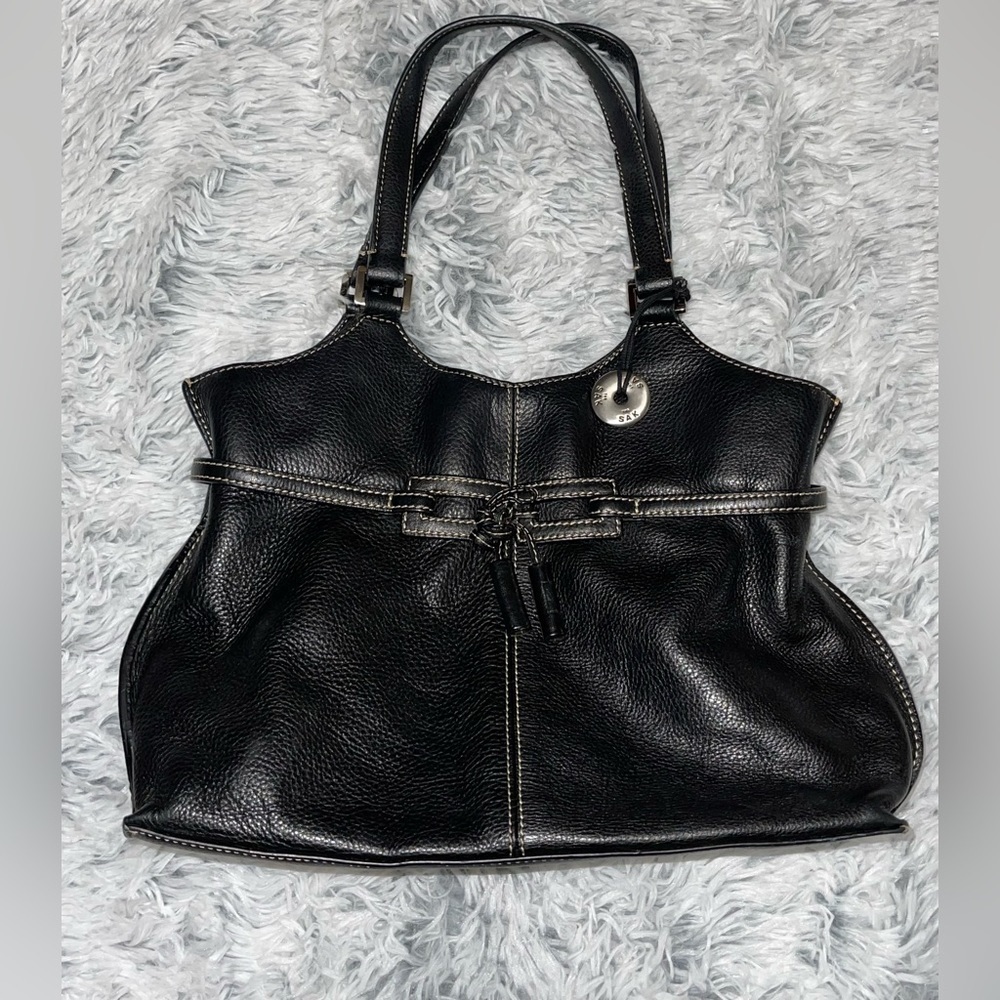 The Sak Pebble Leather Top Handle Contrast Stitch Pink Gingham Lining Handbag - Picture 2 of 8